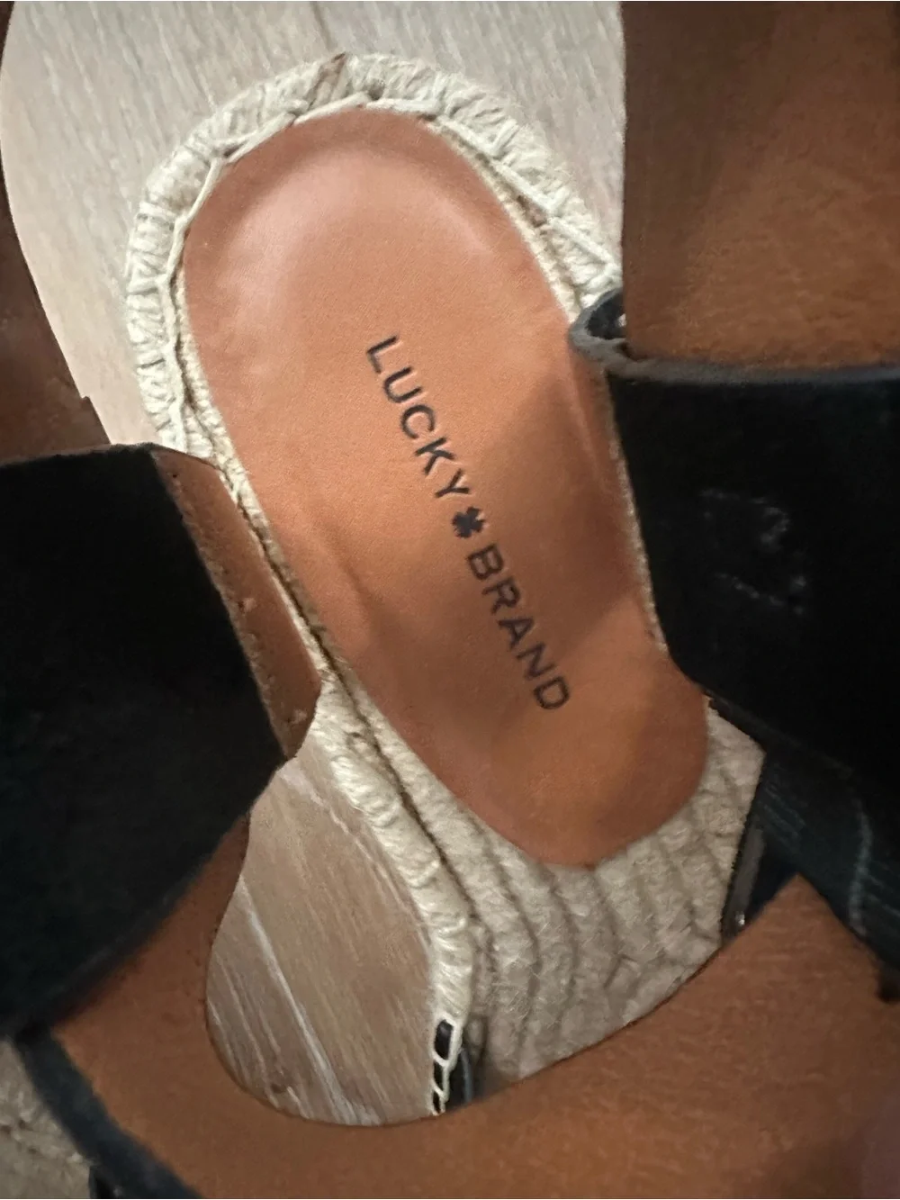 LUCKY BRAND Black Suede Audrinah Espadrille Wedge Sandals